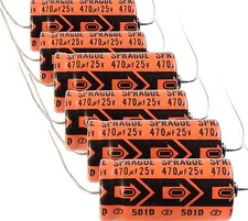 Sprague 501D 25V Capacitor (6) N8224 470uF Axial Mount Capacitors Electronics