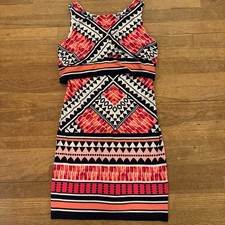 Vince Camuto orange black sleeveless geometric tiered mini dress size 2 b53