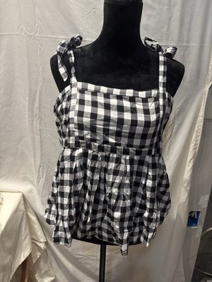 Old Navy Top, Black/White Gingham Plaid, Tie Straps, Cotton, Ladies Size 2X, NWT