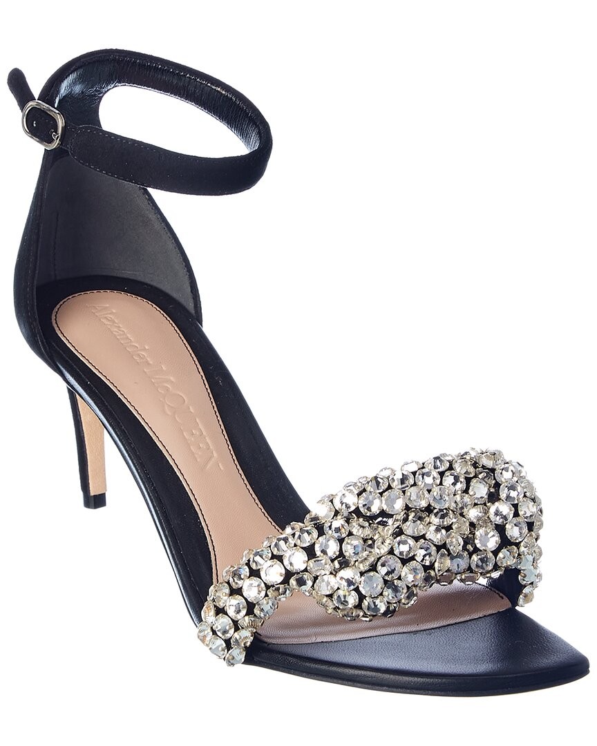 Alexander Mcqueen Crystal Embellished Suede Sandal Women's Black 36