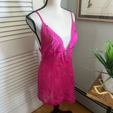 Victorias Secret Slip Dress Large Pink Lace Cami Plunging V-Neck Dainty Coquette