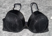 Fredericks of Hollywood Exxtreme Cleavage Bra 34D Push Up Black Satin Lace