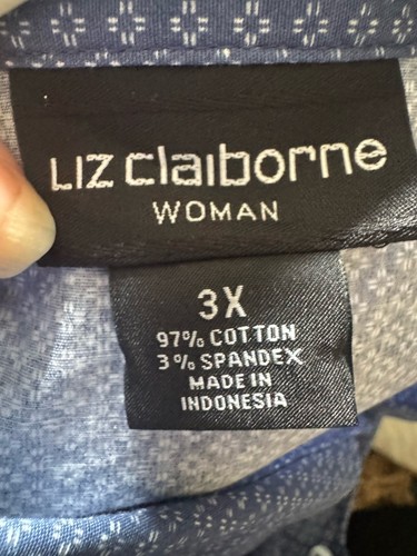 Liz Claiborne Damen 3X Stretch 3/4 Arm Kleid Shirt blau weiß Burst - Bild 7 von 7