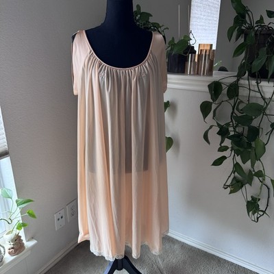Vtg Lucie Ann Mod Pink/Peach Nylon Big Sweep Muumuu Negligee Night Dress Gown