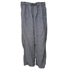 St Tropez West Wide Leg Pants Womens L Blue 100% Linen Chambray Pull On Beachy