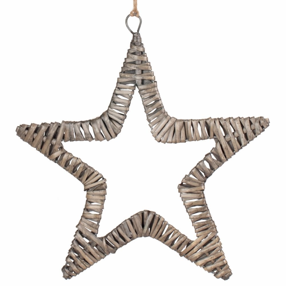 Antique Wash Flat Star Wall Hanging Woven Wicker Christmas Home Decoration 30cm