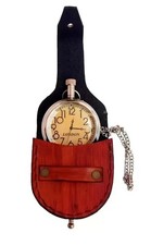 Nautical Vintage American Elgin Look Antique 2" Brass Pocket Watch Leather Box