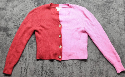 Sincerely Jules sweater SM cropped Y2K button split red pink preppy college cozy