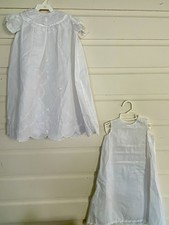 Vtg Nanette Long White Christening Gown Dress W Slip Embroidered Lace 0-3 Months
