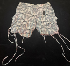 Thomas Wylde White Silk Shorts With Skeleton Butterflies And Skulls Size XS