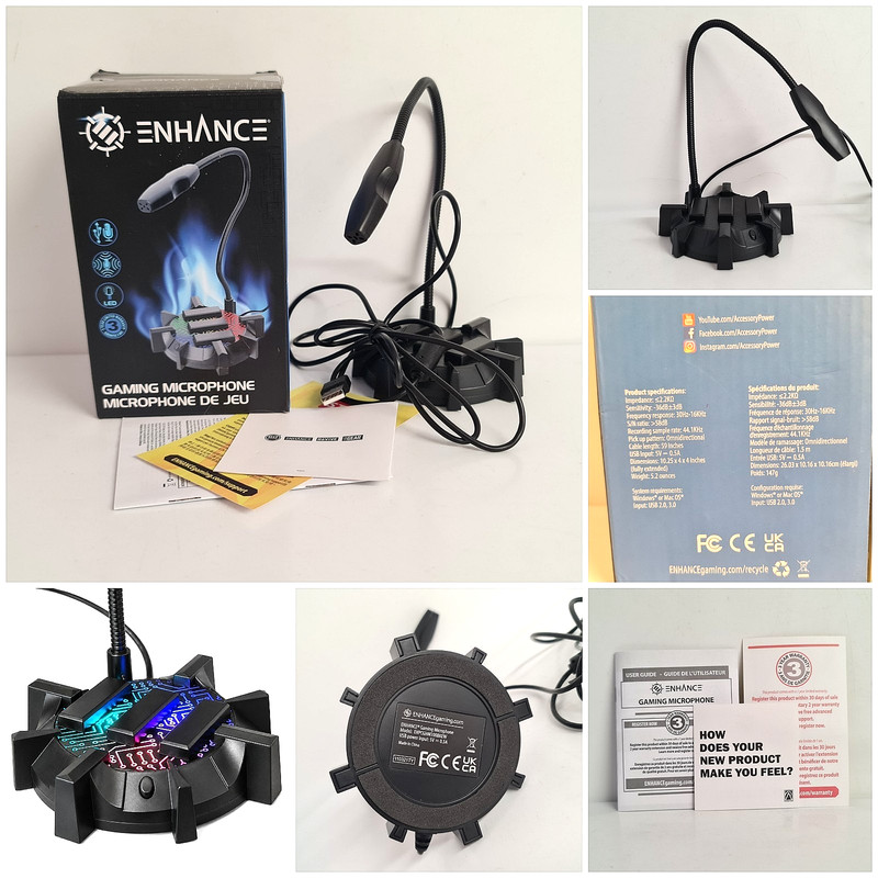 ENHANCE USB Gaming Microphone LED Desktop Mic PC Mac Boxed ENPCGHM100BKEW