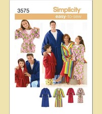 Simplicity Pattern 3575 Men Miss Child Robe Hood Pockets Belt XS-L/XS-XL Uncut