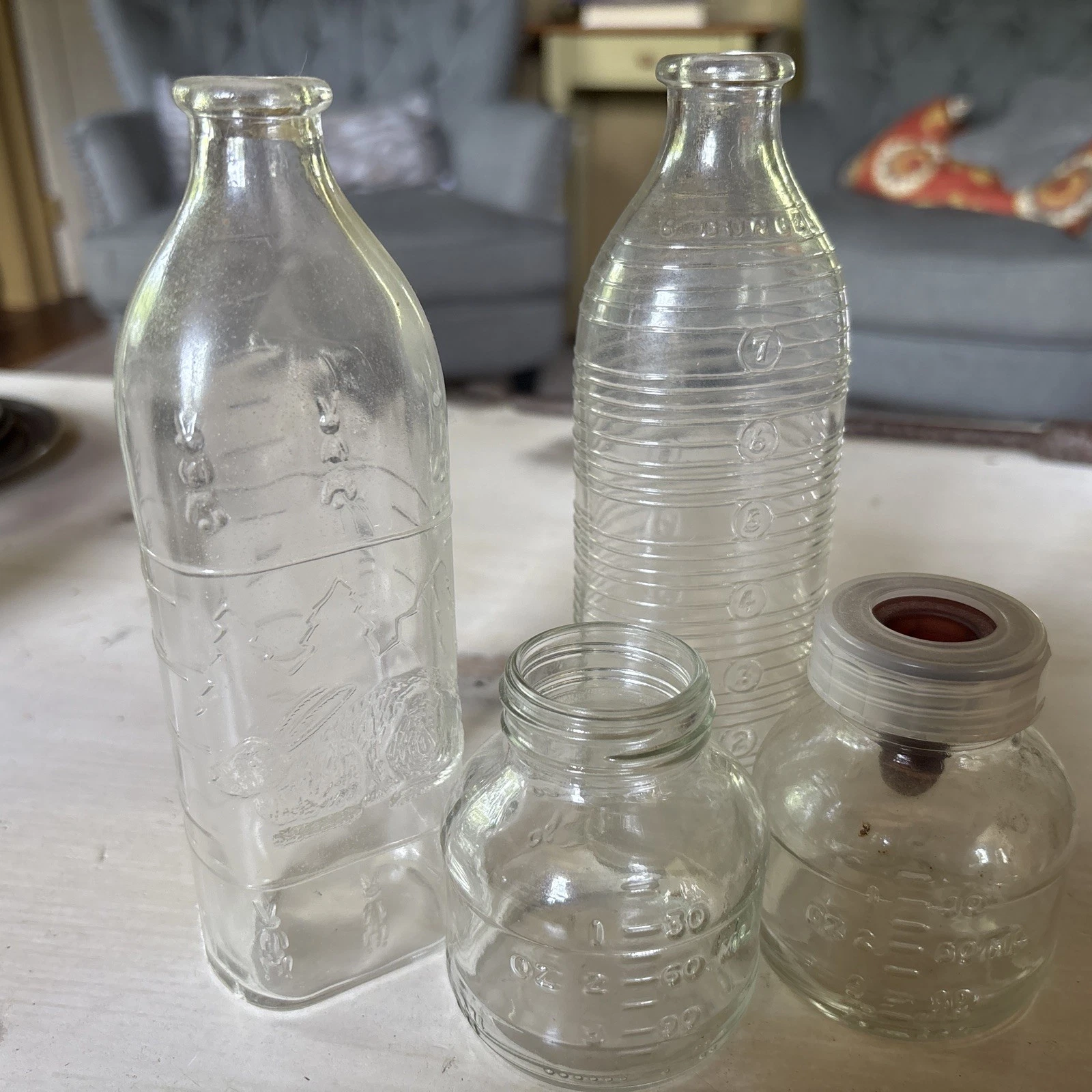 1960's vintage glass baby bottles and premie bottles, set of 4