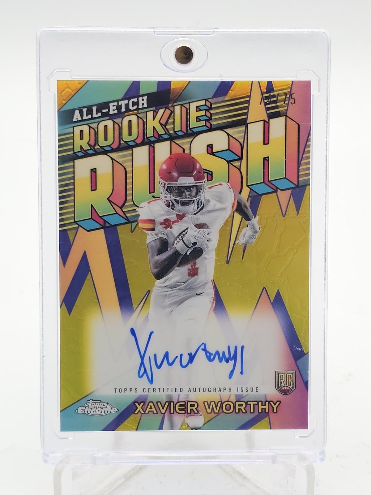 Xavier Worthy Topps Chrome All-Etch Rookie Rush Autographs #RRAXW Yellow Refractor
