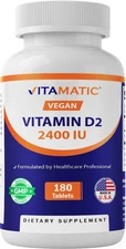 Vitamatic Vitamin D2 2400 IU, Ergocalciferol, 180 Vegetarian Tablets