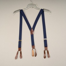 Mens Navy Blue Suspenders Leather Button On Style Stretch