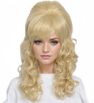 Lange gewellte blonde HybridPerücke große flauschige Wabenperücke für Damenkl...