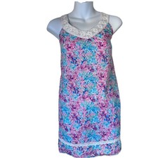 Chillies Australia 100% Cotton Floral Crochet Trim Mini Dress Tunic Size 10