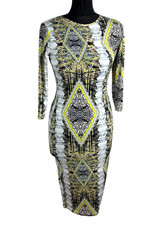River Island Bodycon Dress Women’s UK Size 12 Geometric Print Long Sleeve Retro