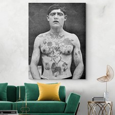1916 Tattooed Man Portrait Vintage Tattoo History Photo Tattoo Shop Decor