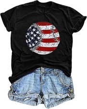 Women's American Flag Baseball Shirt 4th of July Funny Red White and Blue Gra...