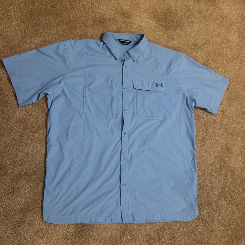 Under Armour HeatGear Fish Hunter Shirt Fishing Vented Loose Blue Mens 2XL