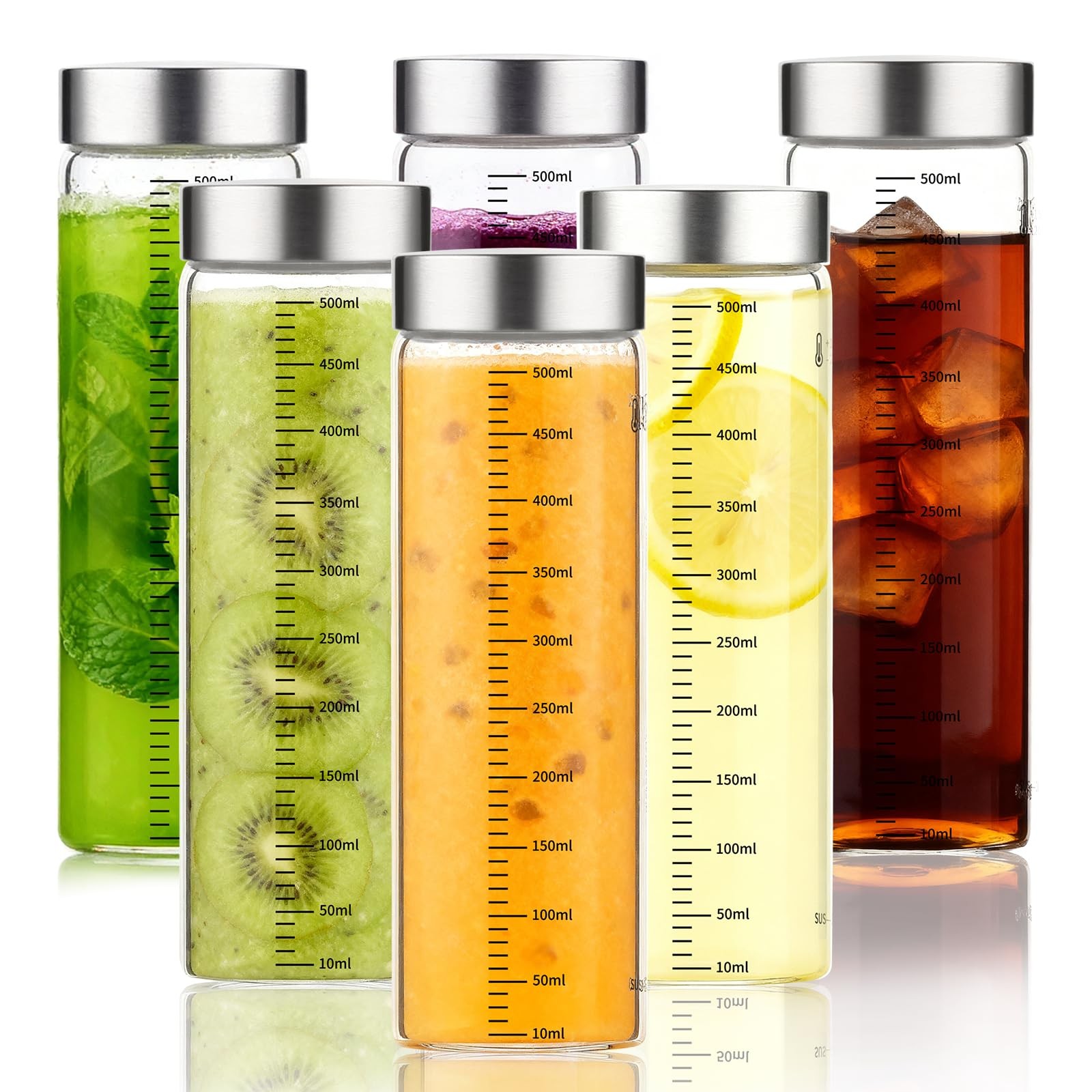 Glass Juice Bottles, 17 Oz Wide Mouth Reusable Borosilicate 