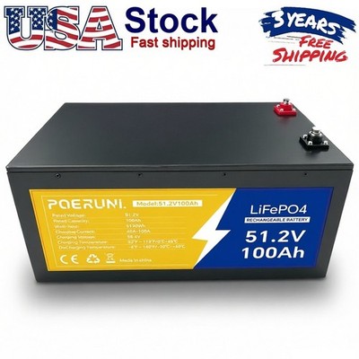 48V 100Ah LiFePO4 Lithium Battery 15000 Deep Cycle BMS for Solar RV Off-grid RV
