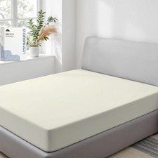 Mayfair Linen 100 Organic Cotton Percale Weave Fitted Sheet Twin Size Ivory 1