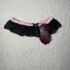Maidenform Thigh garter pink satin black lace bow one size