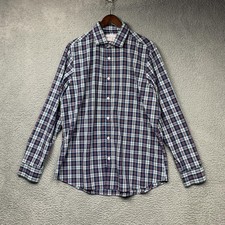Mizzen Main Leeward Dress Shirt Mens Large Blue Plaid Stretch Standard Fit READ
