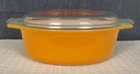 Vintage PYREX ~ “Friendship” ~ 1½ Qt Orange CASSEROLE 043 ~ Clear Patterned Lid