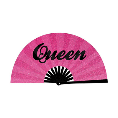 Queen Glitzer Schrift 33cm XL Handfächer - Festival/Rave/Clubbing/Ibiza/Party/Tanz