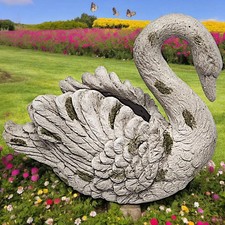 Decorative Swan Garden Planter White Resin Cement Bird Flower Pot
