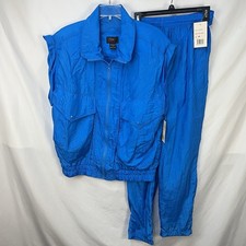 VINTAGE 80S NOS LAVON SPORT LAGOON BLUE SLEEVELESS WINDBREAKER TRACK SUIT SIZE M