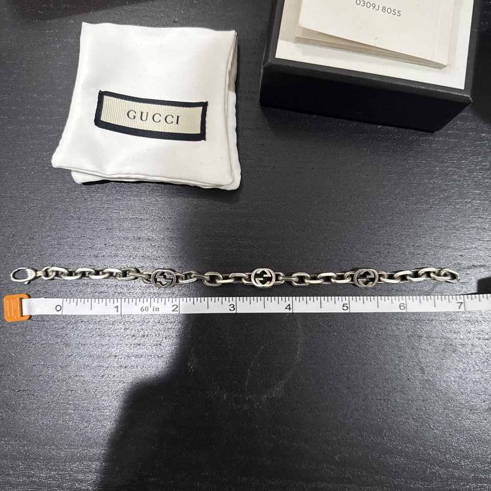 Excelente Pulsera GUCCI Entrelazada Logo G Cadena Plata de Ley 925 con caja Foto 4 de 4
