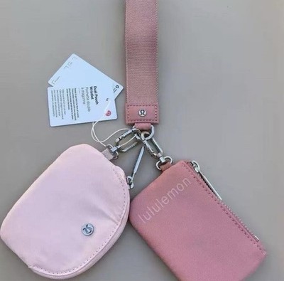 lululemon Dual Pouch Wristlet Pink Solid Zip Logo Wrist Strap Pouch Wallet