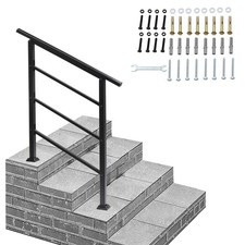 Iron Handrail Stair Railing Fit 1-3 Steps Handrail Outdoor Deck Hand Rail Black