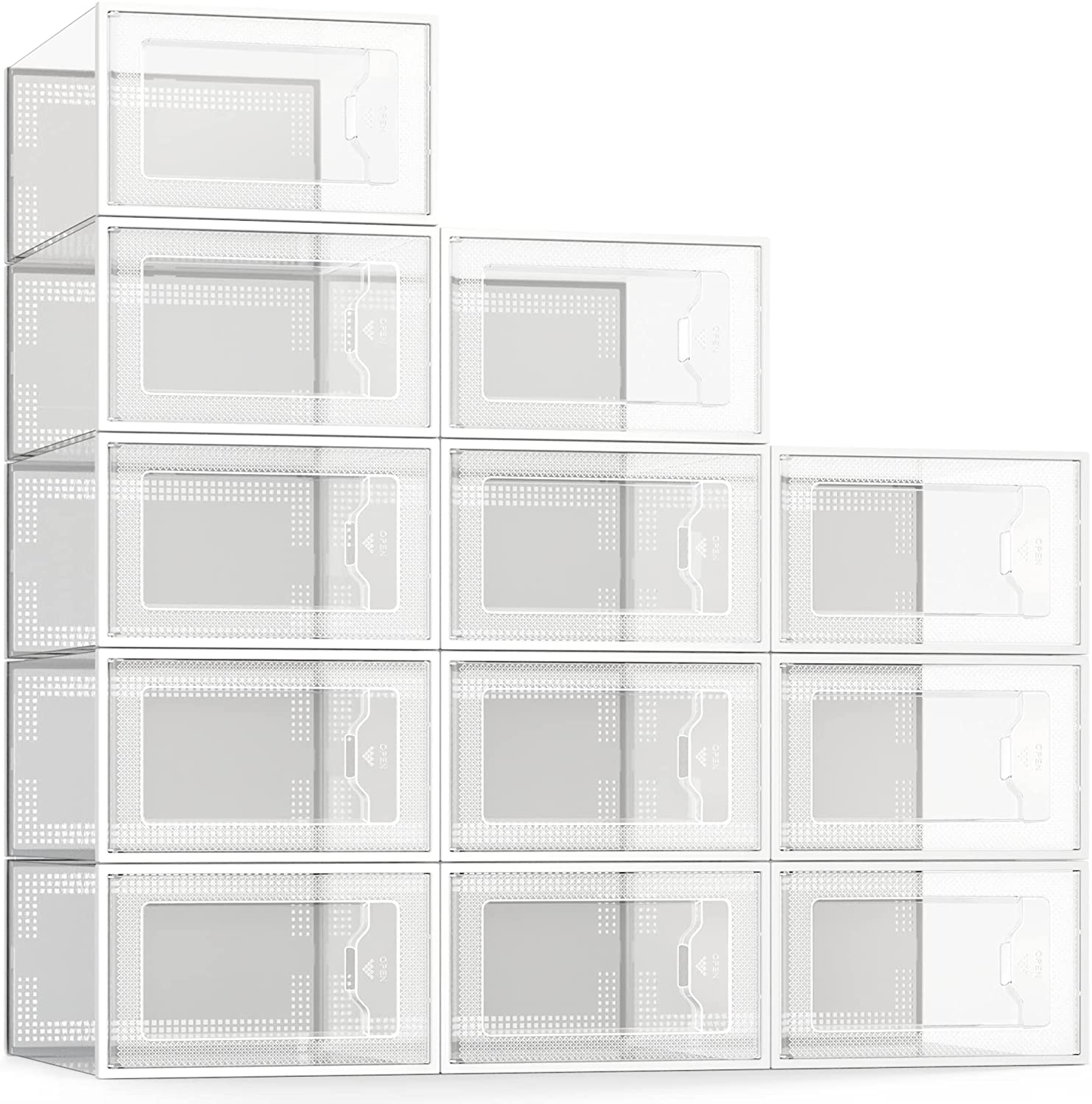 12 Pack Shoe Storage Box, Clear Plastic Stackable Shoe Organizer for Closet, Spa