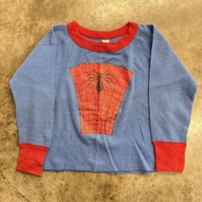 Vintage 1970s Spider-Man Thermal Shirt Blue Red Waffle Knit Marvel Kids M 6-8
