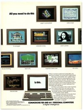 1986 Commodore 128 and 64 Personal Computers Print Ad, New Programs on Displays