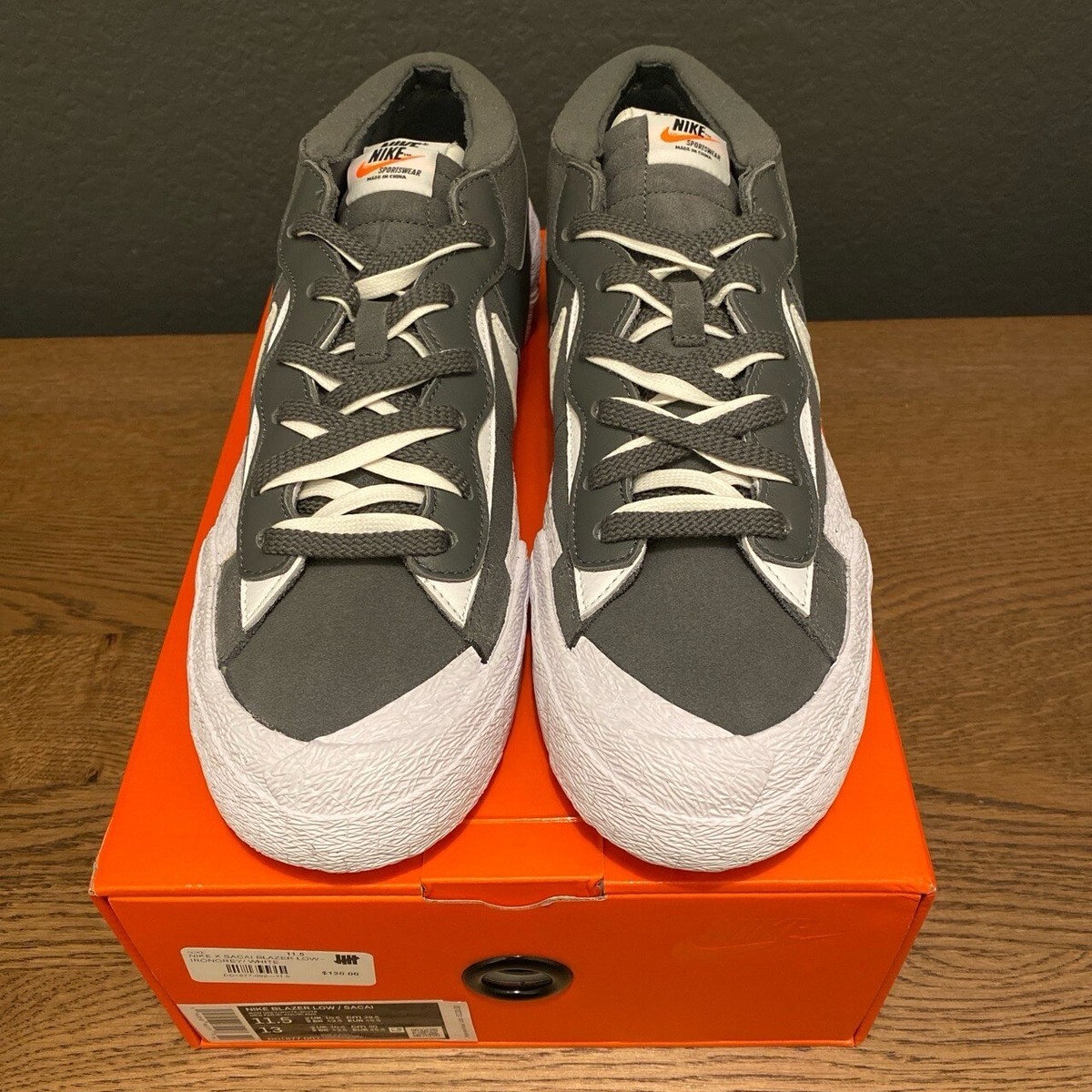 Nike Blazer Low x Sacai Iron Grey White Sneaker DD1877 Size 11.5