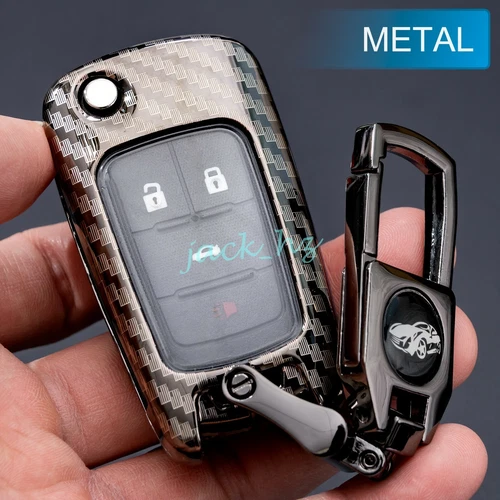 Carbon Fiber Metal Key Fob Cover Ring For Chevy Cruze Impala Equinox Trax Buick
