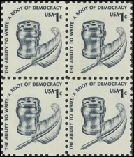 US 1581 Inkwell & Quill 1c block (shiny or dull gum) MNH 1977