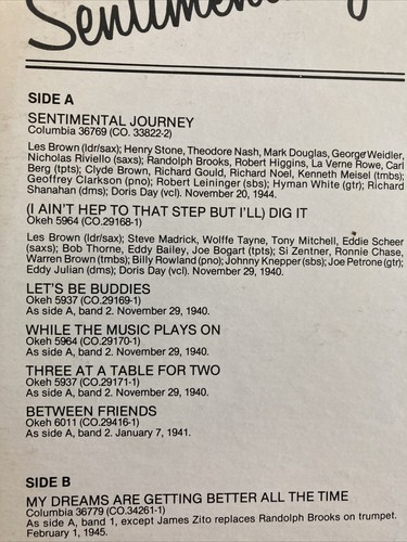 Les Brown & His Orchestra Lp Vocals by Doris Day - Sentimental Journey 1979 CBS - Picture 3 of 7