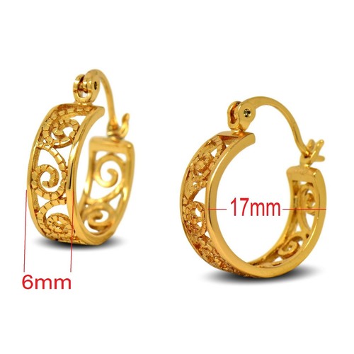Elegant 18ct Gold Filled Filigree Stylish Classic Hoop Earrings Womens Ladies - Picture 4 of 4
