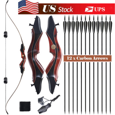 Hunting 60'' Recurve Bow and Arrow Set Archery Takedown Bow RH Shooting Target