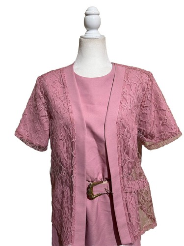 Vintage Shirt Dress Womens Sz 18 Past Knee Length Lace Bubblegum Pink Lace Coat - Picture 4 of 14