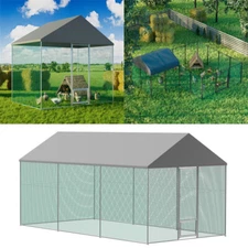L/XL/XXL Large Walk-in Chicken Run Coop Galvanized Goose Duck Cage w/ Full Roof