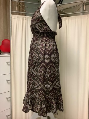 BCBG MAXAZRIA Brown Cotton Mosaic Empire Waist Smocked Halter Dress XXS/XS  | eBay